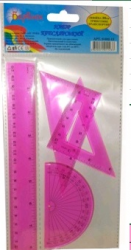 Измерительные приборы розовые (линейка 15см, треугольник 12см, транспортир) 9-601-12