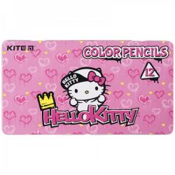 Олівці кольорові 12 кольорів в металевиму пеналі Hello Kitty Kite , HK21-058