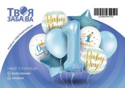 Набір кульок латексних і фольгованих First Birthday Boy 9 штук 03234