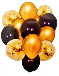 Набір кульок латексних Кулі чорні та золоті 12 штук 35811