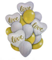 Набір кульок латексних і фольгованих Love білі і жовті 16 штук (12+4) F-095 35750