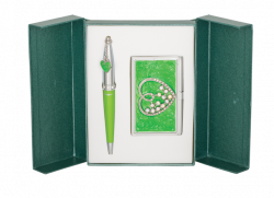 Набір подарунковий  ручка кулькова + візитниця зелений LANGRES Crystal Heart LS.122008-04