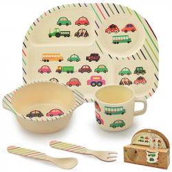 Набор детской посуды Stenson  Автомобили  бамбуковый 5 предметов, MH-2773-12