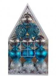 Набор игрушек на елку 12 шт d 6 см  Шары голубые с серебром  54-2320-SB
