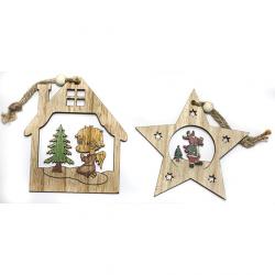 Набір іграшок новорічних дерев'яних  2 шт. 10см Зірка/Хатинка 6091-26