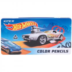 Олівці кольорові 12 кольорів в металевиму пеналі Hot Wheels HW21-058
