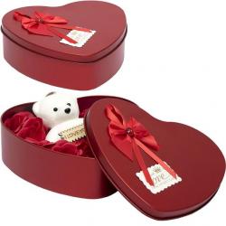 Набір подарунковий Ведмедик з трояндочками в коробочці сердечко велике 6069