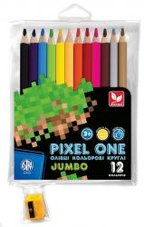 Олівці кольорові Джамбо 12 кольорів круглі + точилка Pixel One Школярик 312221005