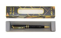 Ручка подарочная шариковая поворотная металлическая черная с золотом Wilhelm Buro WB169