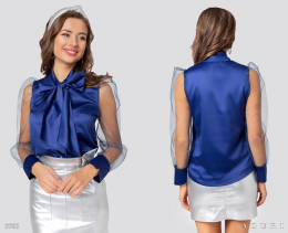 Шелковая блуза с блестящим рукавом синий