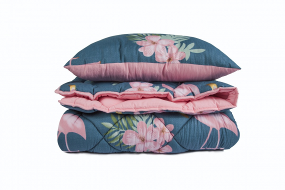 Фото Комплект Одеяло  WASHED COTTON  150*210 см Фламинго (комбинированный) (350 г/м2) + Подушка 50*70 см