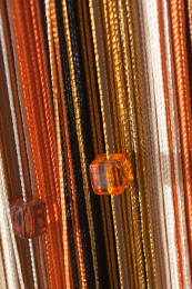 Шторы нити Радуга Стеклярус терракотовый оранжевый черный золото и молочный с квадратным шоколадным и коричневым камнем № 109