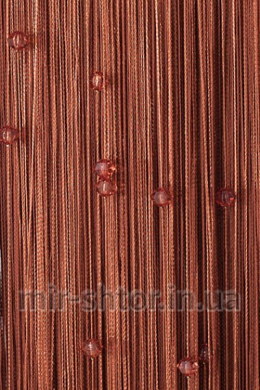 Фото Шторы нити Стеклярус однотонные коричневые с круглым коричневым камнем № 10