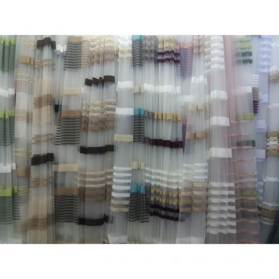 Фото Тюль фатин с цветными полосами (3-х цветная) Fatin-colore-polosa Беж