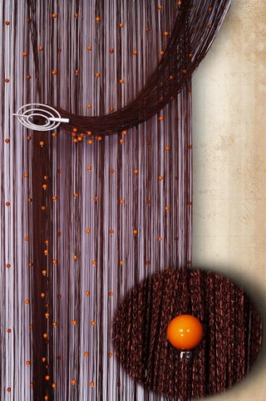 Фото Шторы нити шоколадные с оранжевым жемчугом Декарт № 08+3