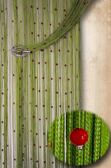 Фото Шторы нити оливковые с красным жемчугом Декарт № 19+17