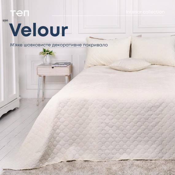 Фото Покривало ТЕП  VELOUR  150*210 см молочний/ромб круглий