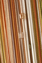 Шторы нити Радуга Стеклярус оранжевый бежевый и оливковый с квадратным прозрачным коричневим и оливковым камнем № 106