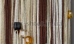 Шторы нити Радуга Стеклярус белый шоколад шампань и бежевый с квадратным прозрачным черным и бежевым камнем № 131