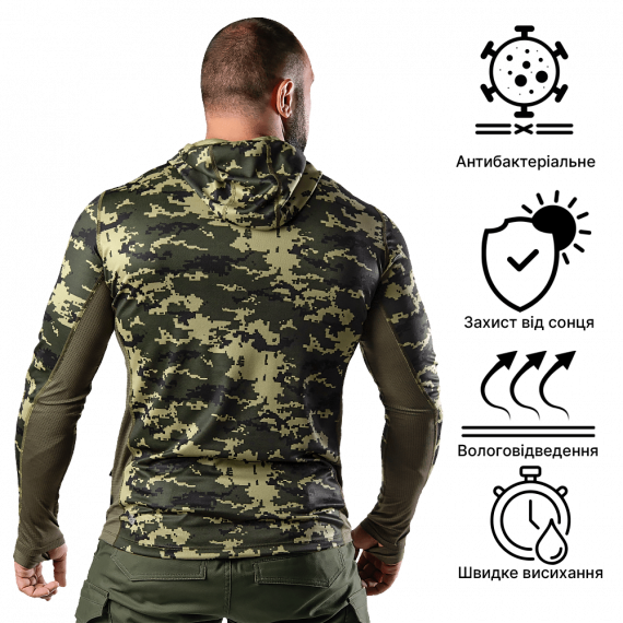 Фото Лонгслів Chiton Air Hood Pixel Green