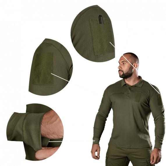 Фото Поло Army ID Long CoolPass Pique LT Олива