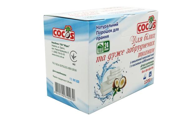 Фото Безфосфатний порошок для білих та сильно забруднених тканин із омиленої кокосової олії 1,2 кг