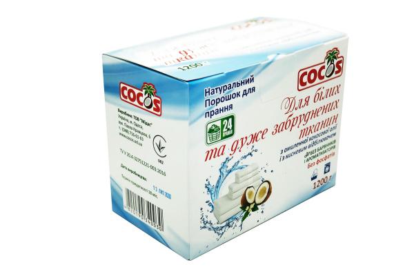 Фото Безфосфатний порошок для білих та сильно забруднених тканин із омиленої кокосової олії 1,2 кг
