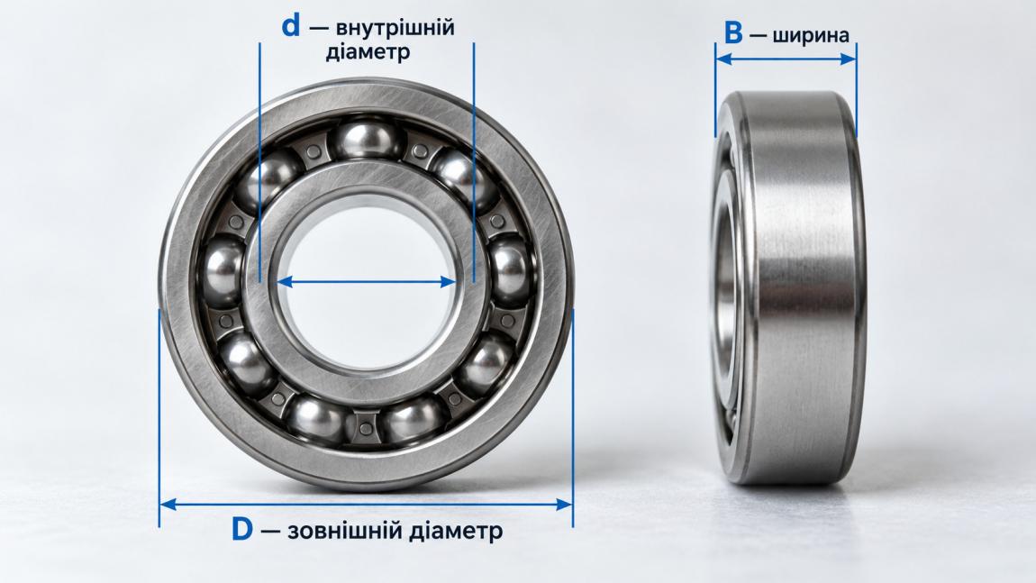 Добір підшипників за розмірами зведена таблиця (Внутрішній D x Зовнішній D x Ширина B)