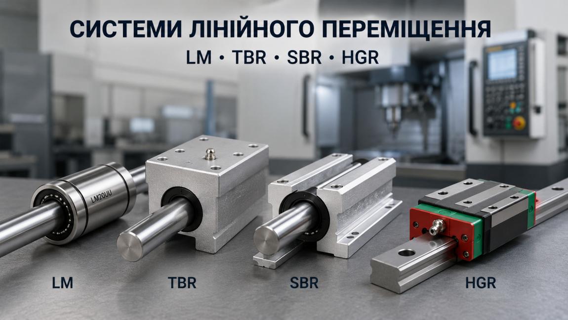 Лінійні підшипники, каретки та направляючі вали (серії LM, TBR, SBR, HGR): компоненти для ЧПК-станків та ліній автоматизації