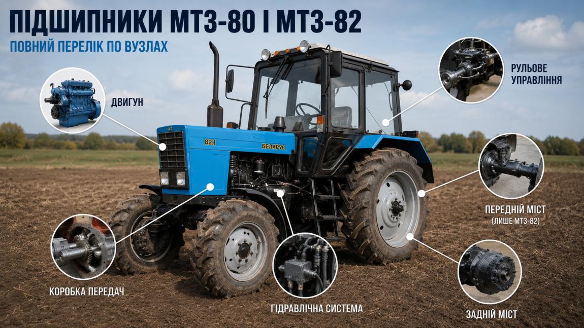 Підшипники на МТЗ-80 і МТЗ-82: повний перелік по вузлах (таблиця застосовності)