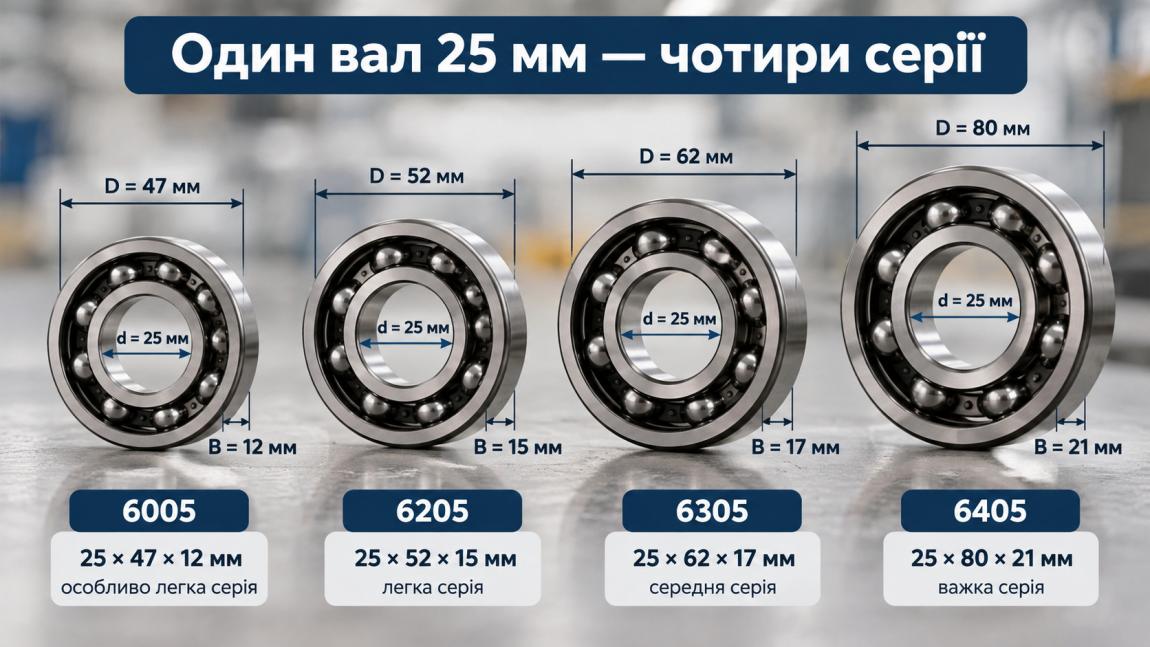 Таблиця розмірів підшипників серій 6000, 6200, 6300, 6400 з аналогами за ГОСТ