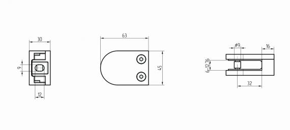 Foto Abrazaderas para vidrio 45x63mm para superficies planas, AISI 304, SATINADO (6-12,76mm)
