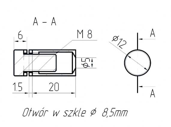 Foto Adaptador de vidrio Ø 12 mm, dist. 20 mm, para plano, AISI 201, SATINADO