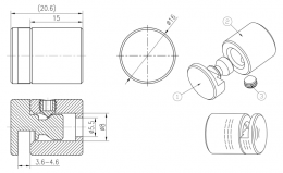 Adaptador de vidrio Ø 16/15 mm, para plano, AISI 304, SATINADO