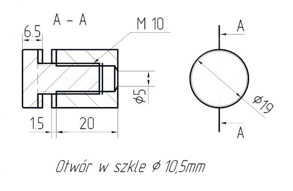 Foto Adaptador de vidrio Ø 19 mm, dist. 20 mm, para plano, AISI 304, SATINADO