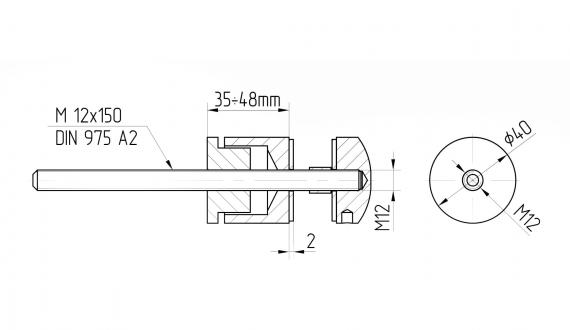 Foto Adaptador de vidrio Ø40 mm, distancia regulable 35-48 mm, AISI 304, SATINADO