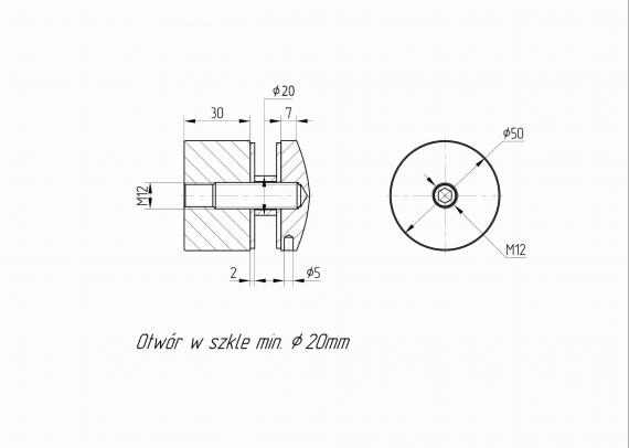 Foto Adaptador de vidrio 50/30mm rosca M12, AISI 304, SATINADO