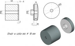 Adaptador de vidrio Ø 50/40 mm M10, AISI 304, RAL 9005 mate