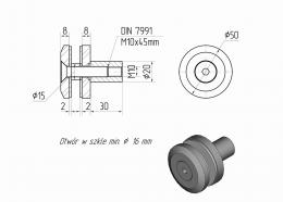 Adaptador de vidrio 50/8 mm rosca M10 con casquillo, AISI 304, SATINADO