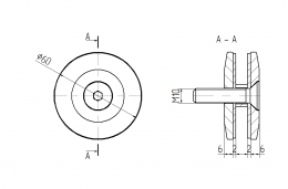 Adaptador de vidrio Ø60 mm, AISI 304, SATINADO