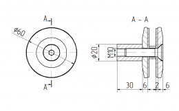 Adaptador de vidrio Ø60 mm, AISI 316, SATINADO