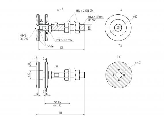 Foto Rótula móvil fi 60 mm M14, AISI 316, SATINADO