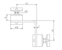 Adaptador de vidrio para 90°, rótula 30 mm, con orificio montaje Ø10,5 AISI 304, SATINADO