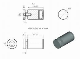 Adaptador para vidrio Ø35/50 mm, distancia regulable M8, AISI 304, SATINADO