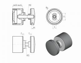 Adaptador para vidrio Ø50/30 mm, distancia regulable, orificio 26 AISI 304, RAL 9005 MATE