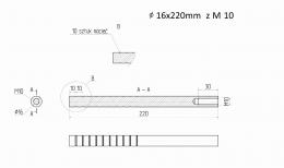 Anclaje de acero fi 16x220 mm rosca M10