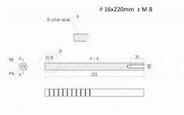 Anclaje de acero fi 16x220 mm rosca M8