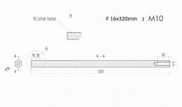 Anclaje de acero fi 16x320 mm rosca M10