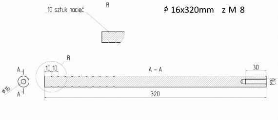 Foto Anclaje de acero fi 16x320 mm rosca M8