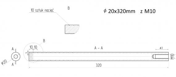 Foto Anclaje de acero fi 20x320 mm rosca M10